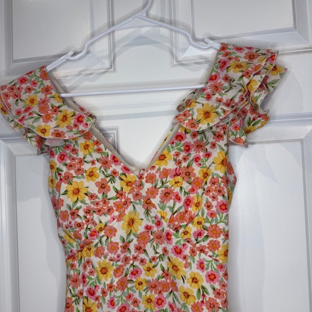 Altar'd State Mini Dress Pink Yellow Floral Tie Back Ruffle Size XS - Picture 3 of 9